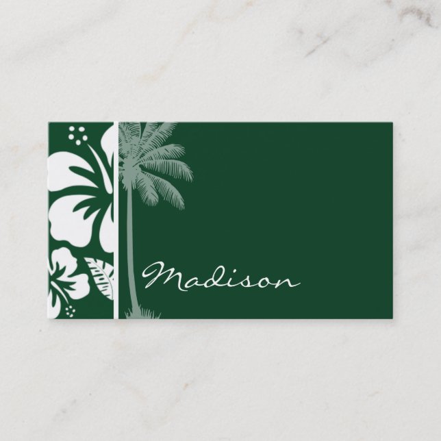 Carte De Visite Hibiscus tropicaux Hawaiien Green Forest ; Palm (Devant)