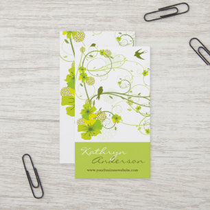 Carte De Visite Hibiscus vert Avales Oiseaux Élégants Jardin Flora