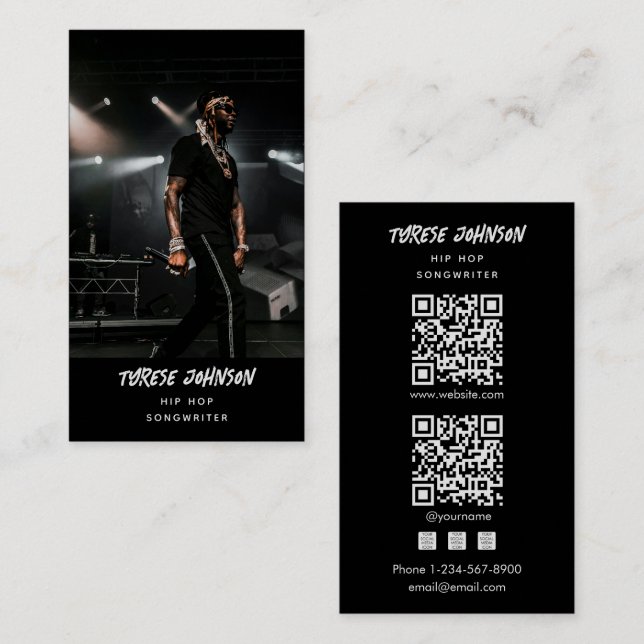 Carte De Visite Hip Hop Rapper Songwriter Signer Photo QR Code (Devant / Derrière)