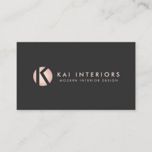 Carte De Visite Hip Modern Rose Gold Monogram Designer noir