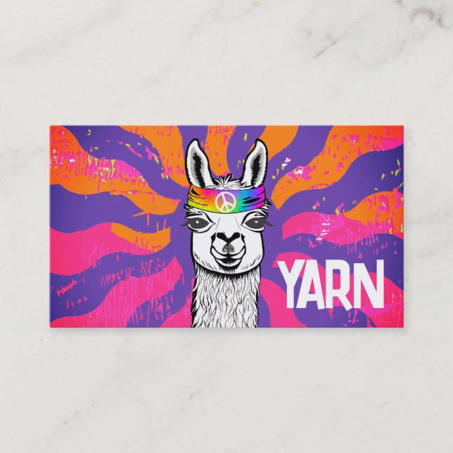 Carte De Visite Hippie llama tricot crochet fils filés à la main (Devant)