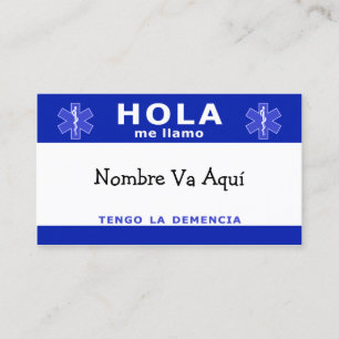 Carte De Visite HOLA je m'appelle et j'ai la démence