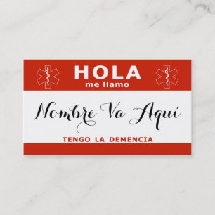 Carte De Visite HOLA me llamo y tengo la demencia