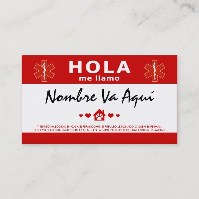 CARTE DE VISITE HOLA TENGO MASCOTAS EN CASA (Devant)