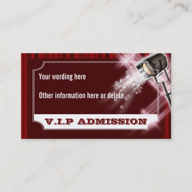 Carte De Visite Hollywood épousant le billet d'admission (Devant)