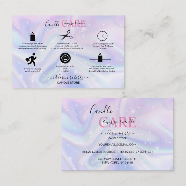 Carte De Visite Hologramme Arrière - plan Neon Candle Care (Devant / Derrière)