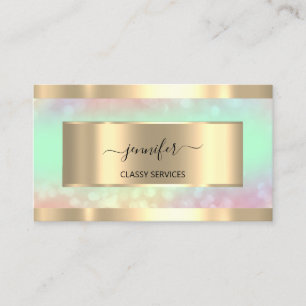 Carte De Visite Hologramme d'or Coiffeur à menthe du Salon à ongle