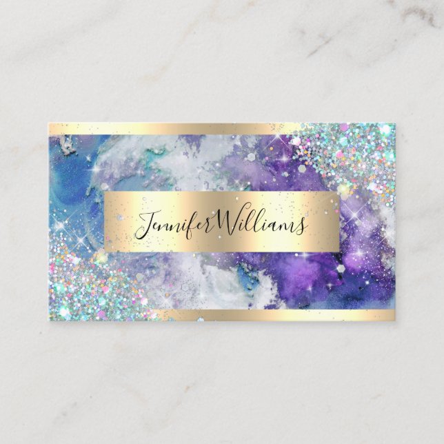 Carte De Visite Hologramme Parties scintillant or huile pourpre Aq (Devant)