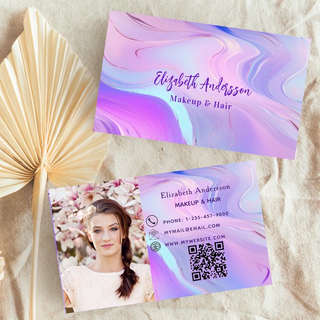 Carte De Visite Hologramme rose violet photo qr code (Créateur téléchargé)