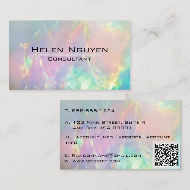 Carte De Visite Hologramme simulé de pierre opale moderne (Devant / Derrière)
