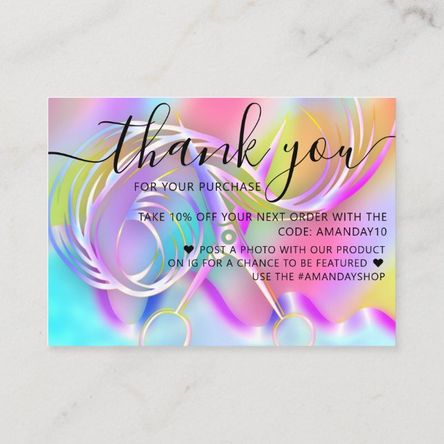 Carte De Visite Holograph Shop Remerciements Code Remise Cheveux P (Dos)