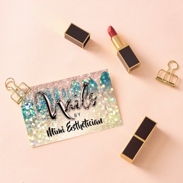 Carte De Visite Holographe de Parties scintillant de la goutte acr (Créateur téléchargé)