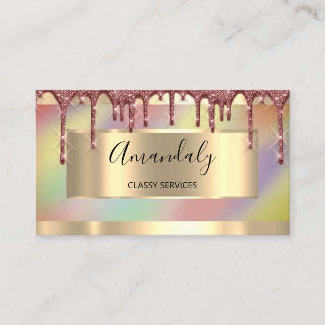 Carte De Visite Holographe encadré rose Gold Drives (Devant)