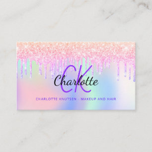 Carte De Visite Holographe gouttes monogramme cheveux maquillage