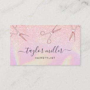 Carte De Visite Holographe holographique rose moderne ombre or