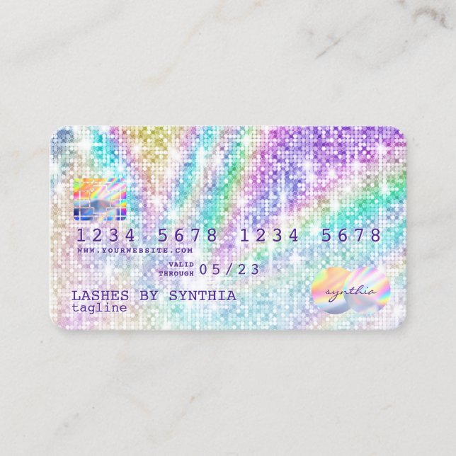 Carte De Visite Holographe or parties scintillant disco moderne Ca (Devant)
