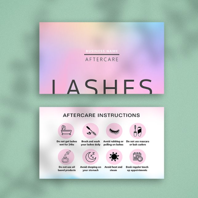 Carte De Visite Holographe rose client Lash (After Care Instructions Lash Client Pink Holograph Business Card)