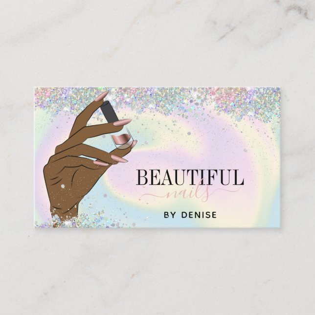 Carte De Visite holographe salon de ongles femme main nails techni (Devant)