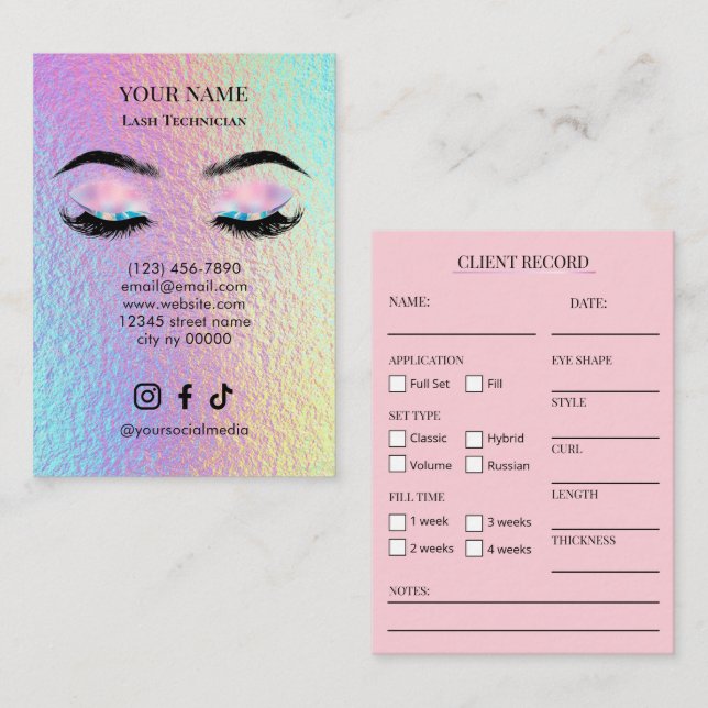 Carte De Visite Holographic Lash Client Record Form (Devant / Derrière)