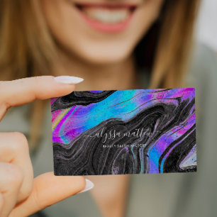 Carte De Visite Holographic Marble Elegant Trendy Personalized