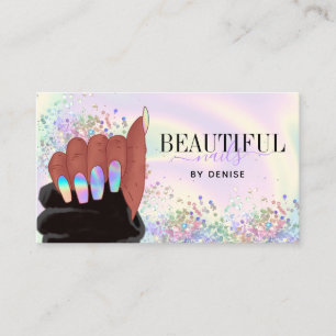 Carte De Visite holographic nails salon afroamerican main busards