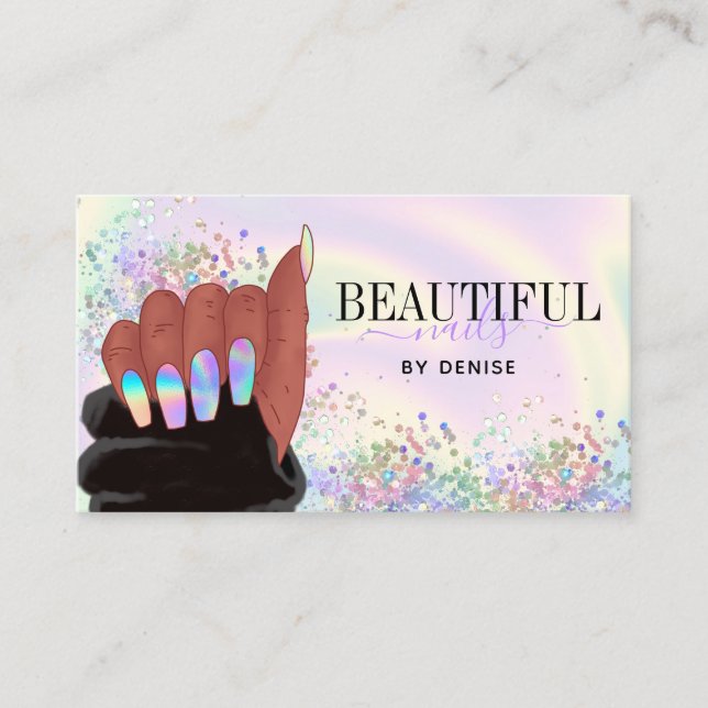 Carte De Visite holographic nails salon afroamerican main busards (Devant)