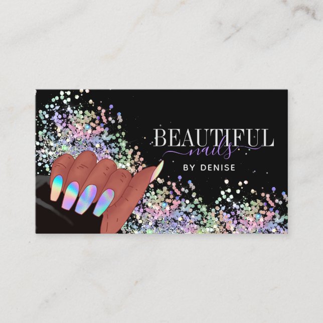 Carte De Visite holographic nails salon afroamerican main busards (Devant)