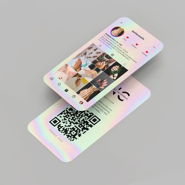 Carte De Visite Holographie de l'artiste ongle moderne Grille Inst (Modern Nail Artist holographic Instagram Grid Business Card
)