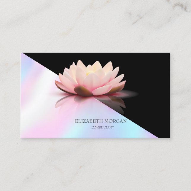 Carte De Visite Holographie moderne Elégant Lotus Noir (Devant)