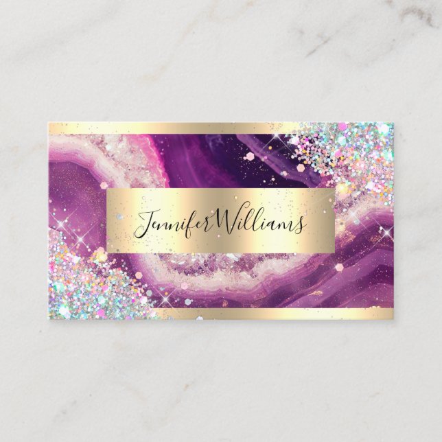 Carte De Visite Holographie Parties scintillant or huile violet Am (Devant)
