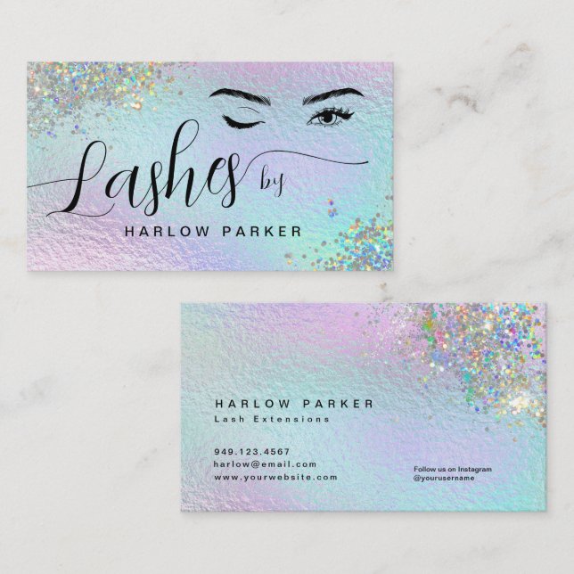 Carte De Visite Holographique Faux Foil Foil Lashes Parties scinti (Devant / Derrière)