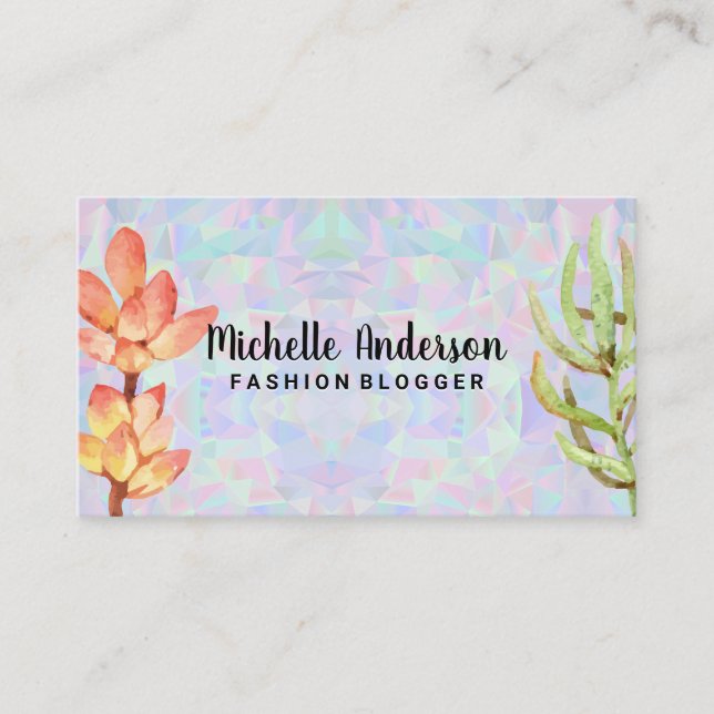 Carte De Visite Holographique géométrique | Plantes succulents (Devant)