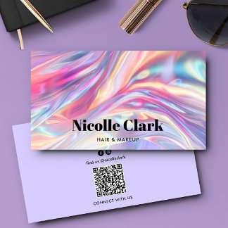 Carte De Visite Holographique Iridescente QR Code moderne