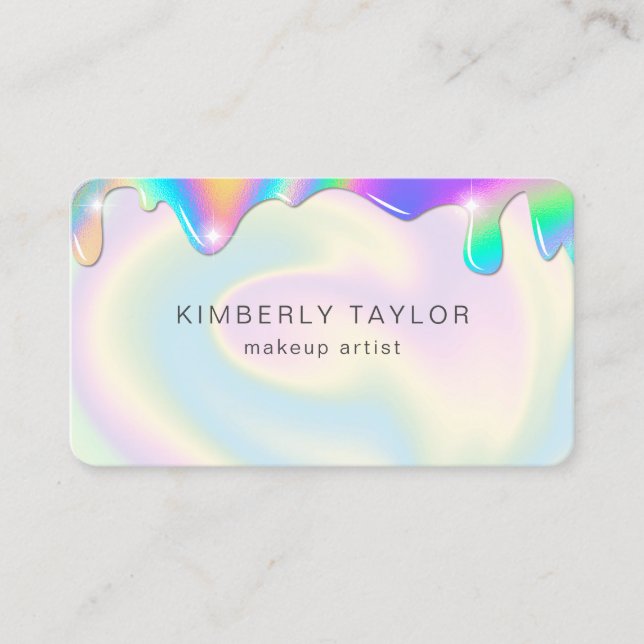 Carte De Visite holographique maquillage moderne girly unicorn iri (Devant)