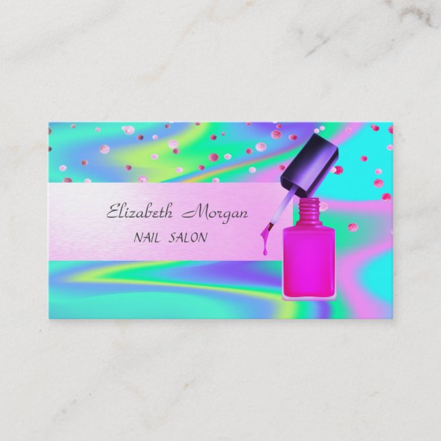 Carte De Visite Holographique moderne, Confetti, Polonais ongles (Devant)
