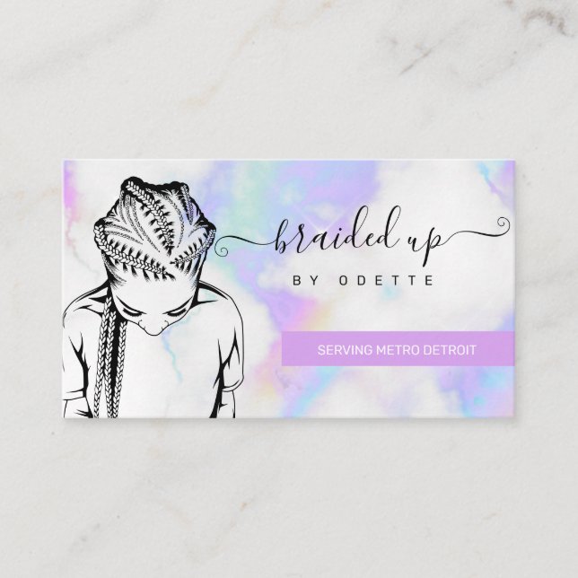 Carte De Visite Holographique Nuages cheveux Braider Braids Stylis (Devant)