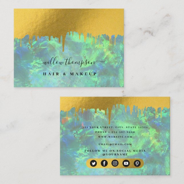Carte De Visite Holographique Opal & Gold Maquillage Artiste Salon (Devant / Derrière)