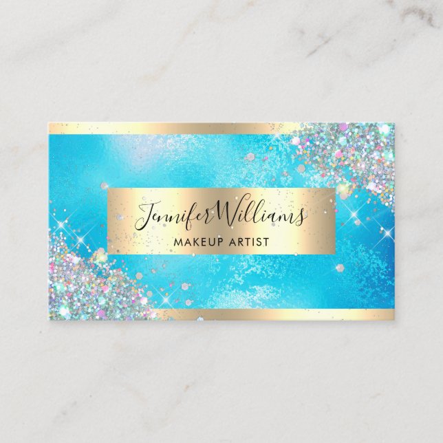 Carte De Visite Holographique Parties scintillant Gold Foil Turquo (Devant)