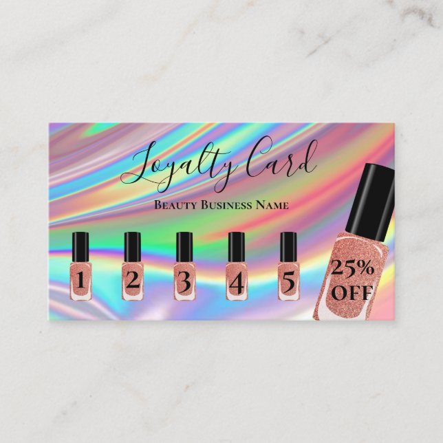 Carte De Visite Holographique Rainbow Nail Salon Loyauté (Devant)