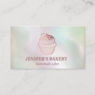 Carte De Visite Holographique rose or cupcake boulangerie maison