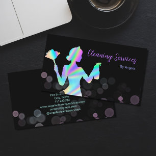 Carte De Visite Holographique Services De Nettoyage De Fille Chic 