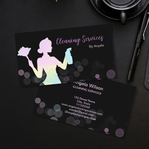 Carte De Visite Holographique Services De Nettoyage De Fille Chic 