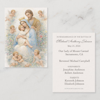 Carte De Visite Holy Family with Angels Floral Baptism Remembrance