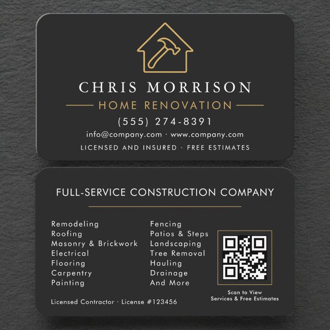 Carte De Visite Home Renovation Repair QR Code Professional (Créateur téléchargé)