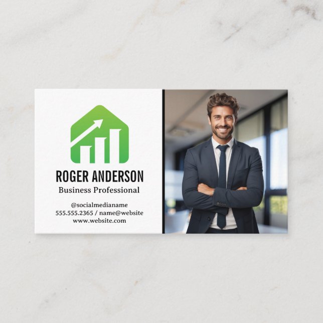 Carte De Visite Homme d'affaires souriant au bureau | Logo financi (Devant)