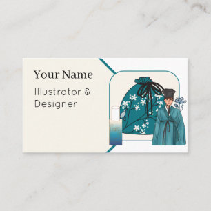 Carte De Visite Homme en hanbok bleu & sac chanceux floral