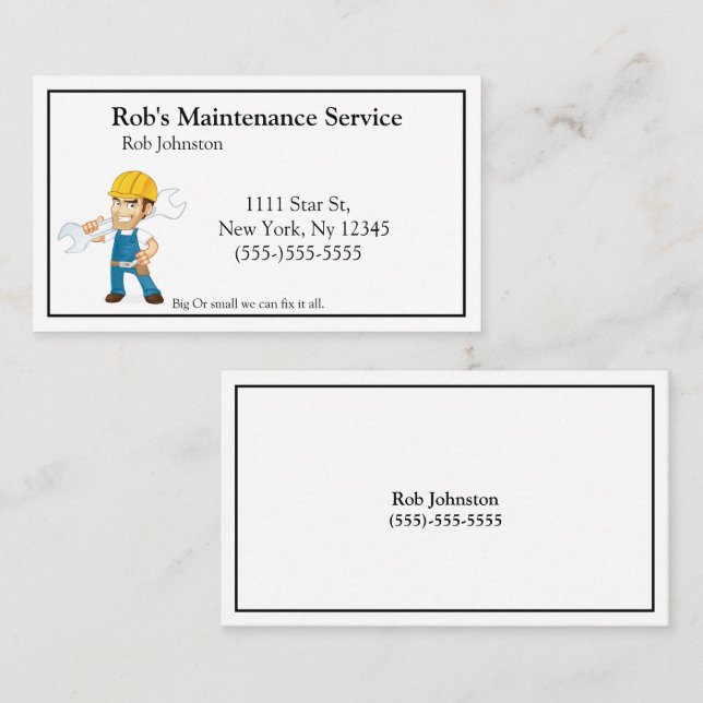 Carte De Visite Homme Handyman Maintenance Repar (Devant / Derrière)