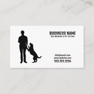 Carte De Visite Homme noir & blanc moderne Silhouette Chien Marche