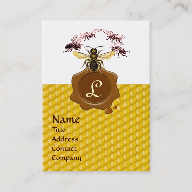 CARTE DE VISITE HONEY BEE, BEEKEEPER MONOGRAMME DE SCEAU DE CIRE B (Devant)
