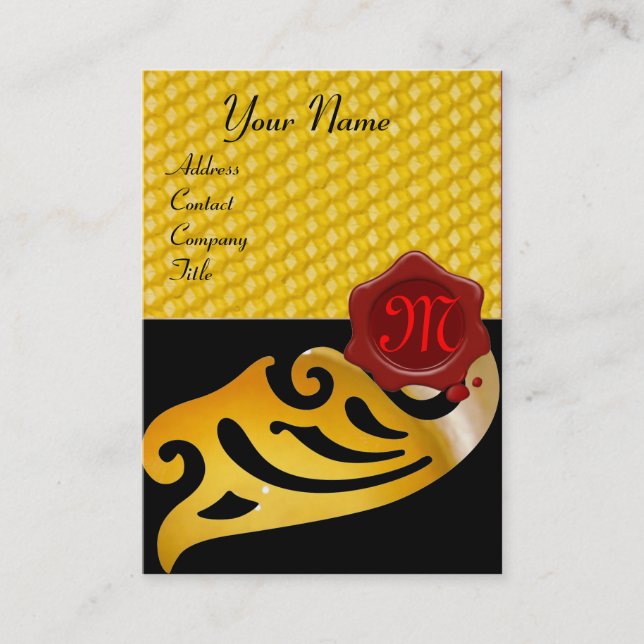 CARTE DE VISITE HONEY BEE, BEEKEEPER RED WAX SEAL MONOGRAMME (Devant)